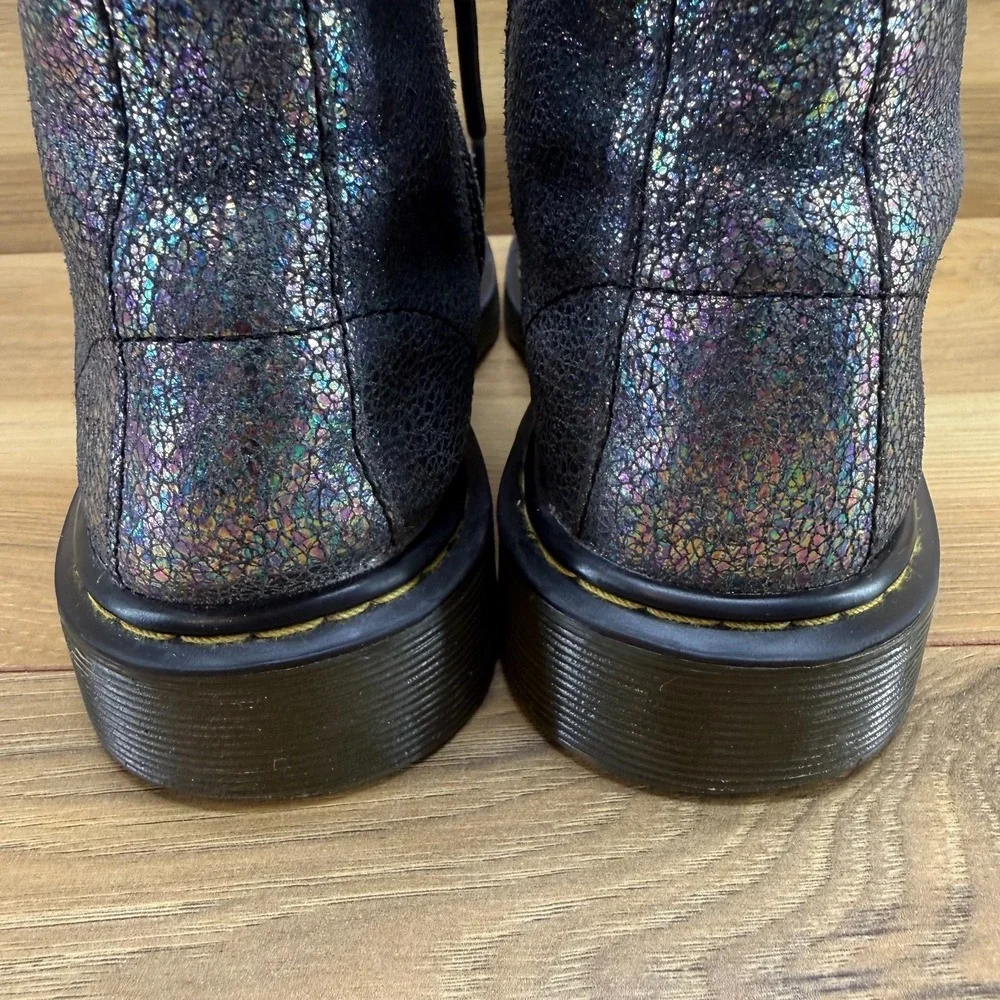 Dr Martens Combat Boots Girls Size 2 Metallic Pewter Leather Lace‎ Up